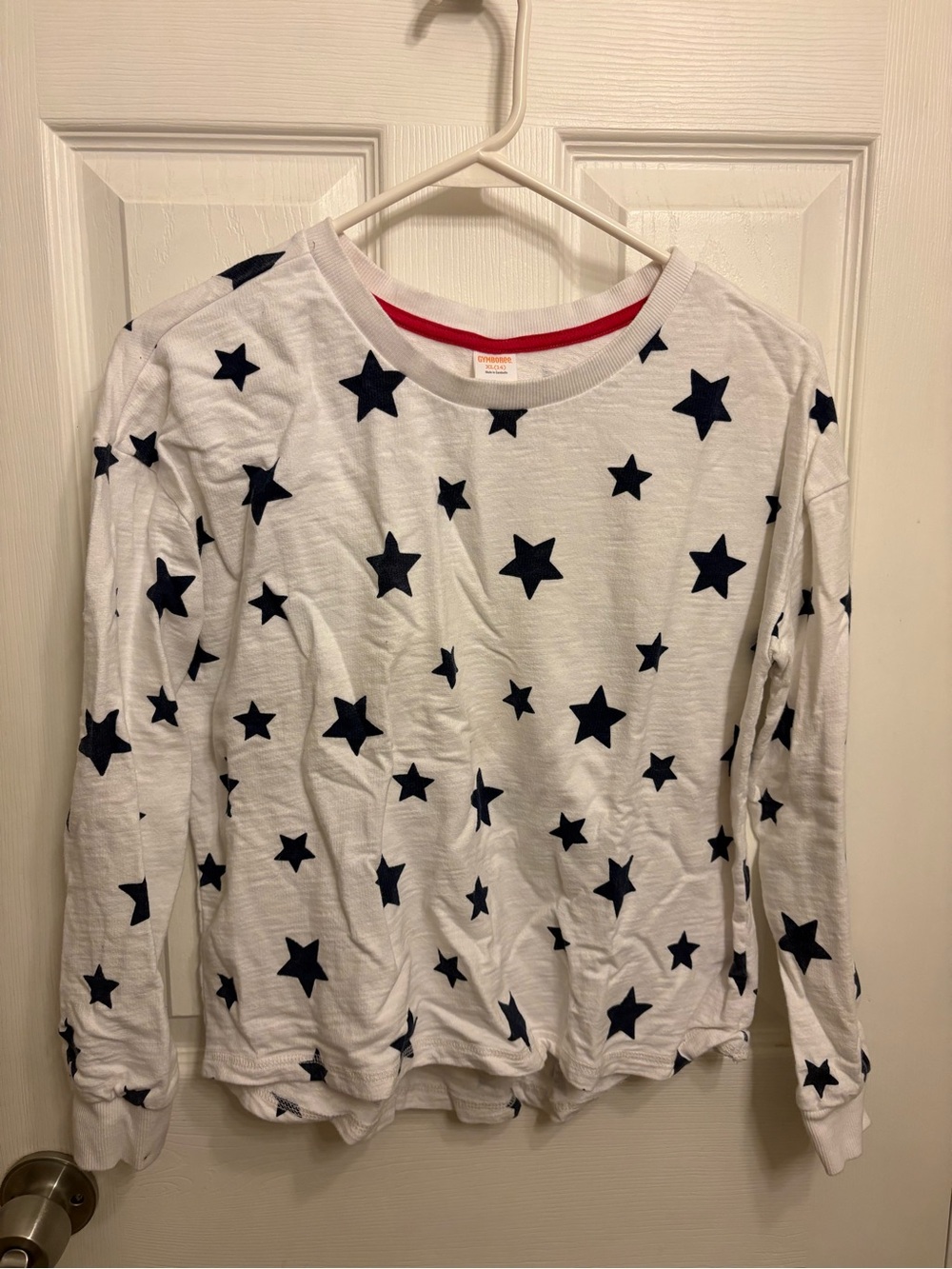 Gymboree White Long Sleeve Star Print Top with Navy Stars